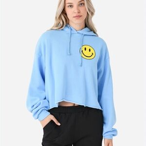AVIATOR NATION SMILEY 2 RELAXED CROPPED PULLOVER HOODIE Blue Small